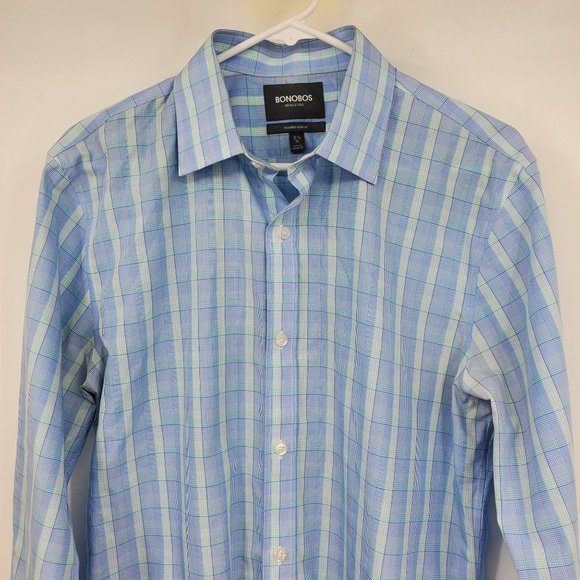Bonobos Tailored Slim Fit Wrinkle Free Blue Plaid Button Down Shirt 16.5 - Picture 5 of 10